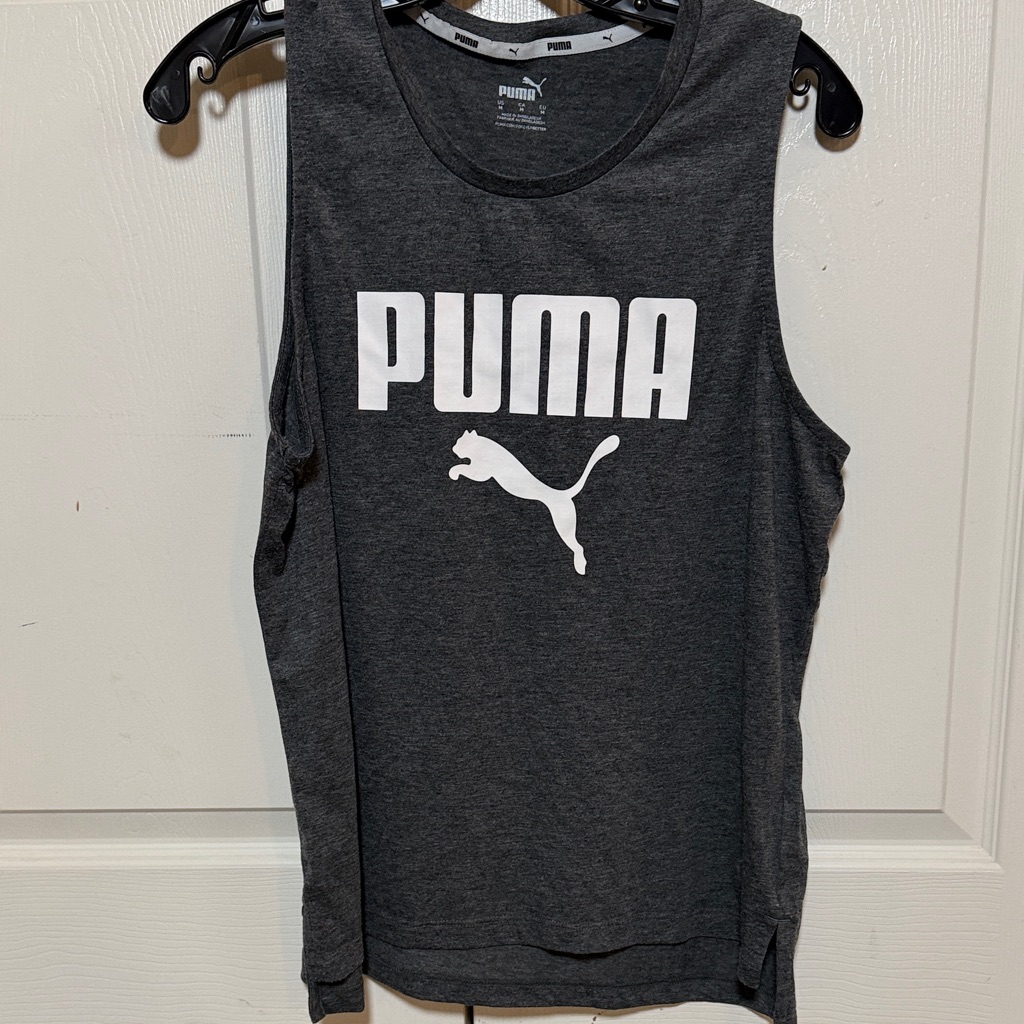 Puma Charcoal Gray Sleeveless Tank With White Logo